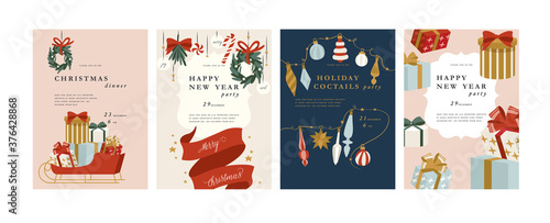 Vector illustartion design for Christmas greetings card or party invitation. Typography and icons for Xmas background, banners or posters and other printables. Xmas decorations.