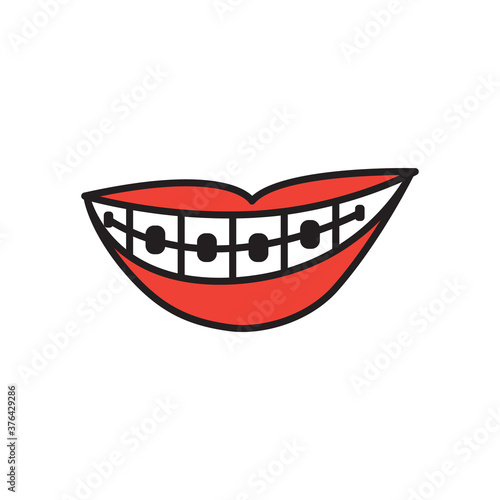 Smirk braces teeth icon design template vector isolated