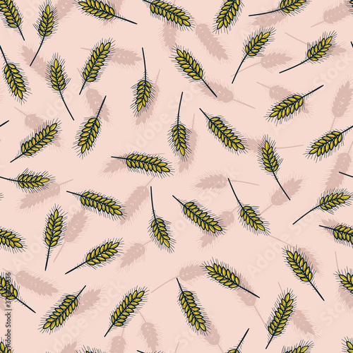 Wheat Crop Harvest Vector Seamless Pattern