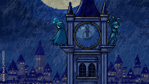 pixel art scene midnight heroes