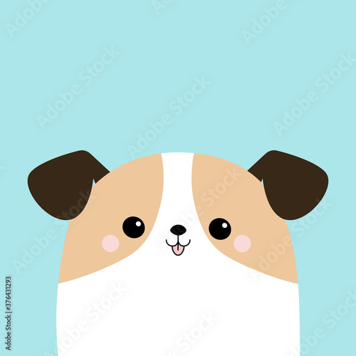 Dog face puppy icon. White pooch. Cute cartoon kawaii funny baby character. Help homeless animal concept. Adopt me. Pet adoption. Flat design. Blue background. Isolated.