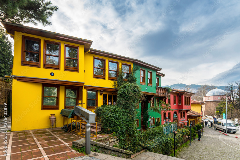 Old Houses view at Yesil district in Bursa City . Bursa is the fifth biggest city in Turkey