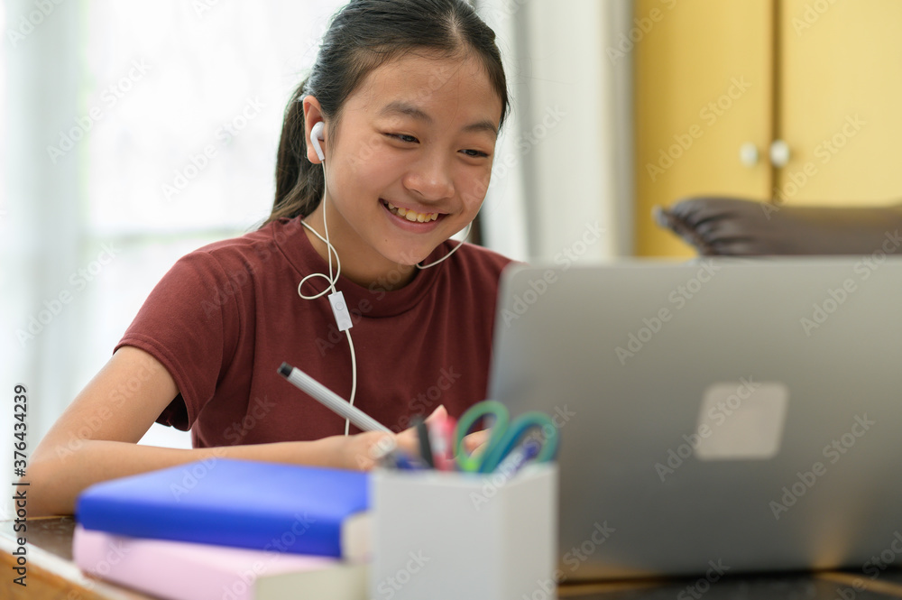 having online lesson. Asian children self study with e-learning at home. Online education and self study and homeschooling concept. having online lesson. Asian children self study with e-learning at home. Online education and self study and homeschooling concept.