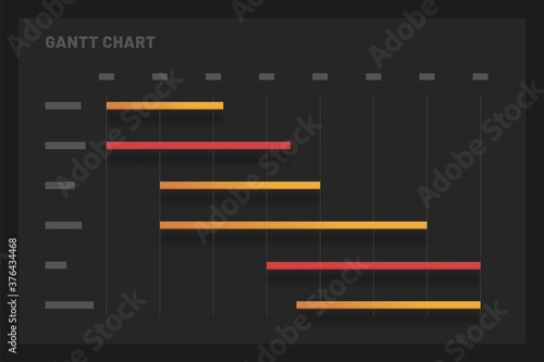 Gantt Chart. Elements of infographics on a dark background. Use in presentation templates, mobile app and corporate report. Dashboard UI and UX Kit.