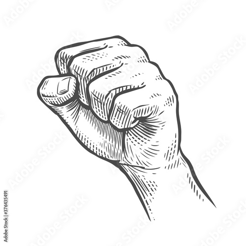 Clenched fist raised up sketch. Vector illustration