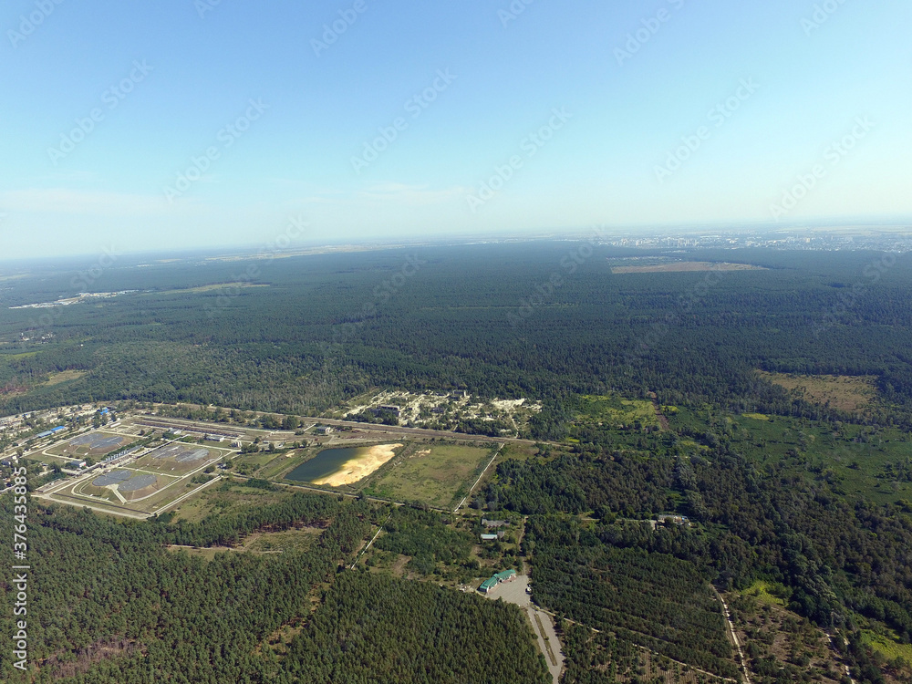 Fototapeta premium Aerial view of the saburb landscape (drone image). Near Kiev