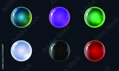 Funny cartoon colorful shiny bubbles, vector elements for game design. Magic ball of different colors