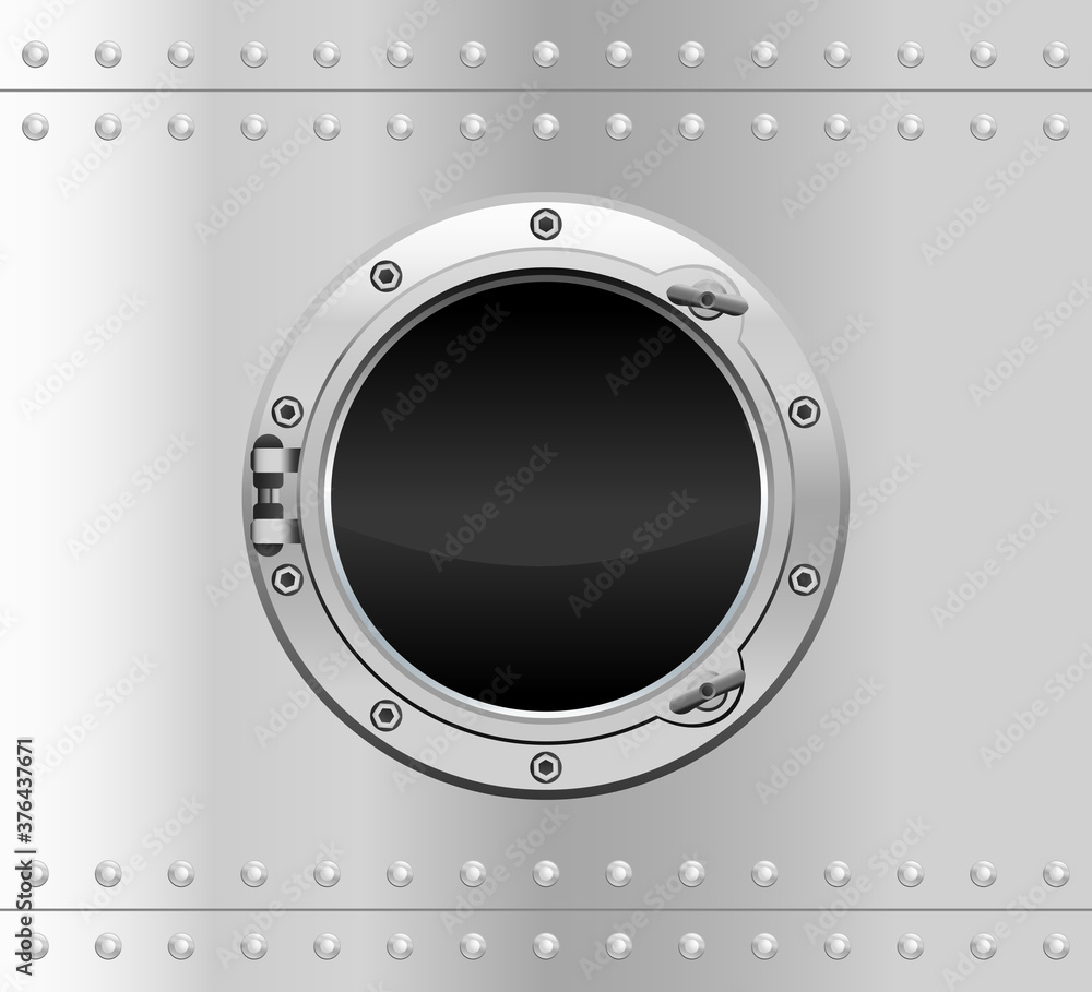 Metallic round porthole with screws.Vector illustration of realistic metallic porthole window. Metallic round porthole with screws.Vector illustration of realistic metallic porthole window.