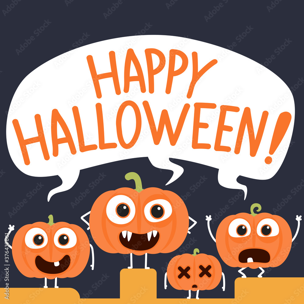 Happy halloween with cartoon pumpkin characters.Vector halloween pumpkin cartoon characters illustration from halloween collection.