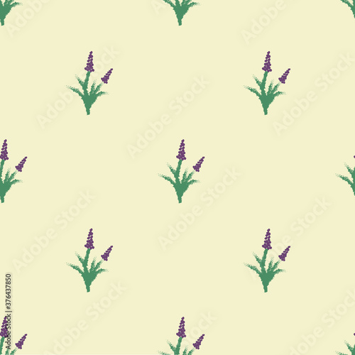 Tiny cute blooming lavender seamless pattern.Great for springtime modern fabric, wallpaper, backgrounds, invitations, packaging design projects. photo