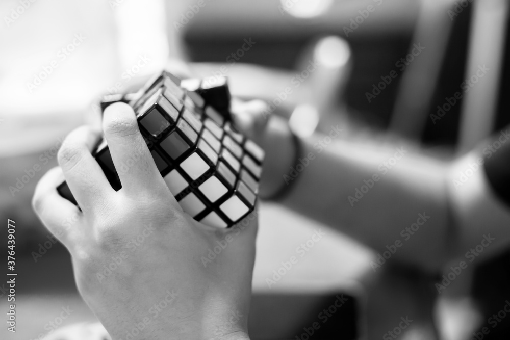 Bangkok, Thailand - September 7, 2020 : Woman solving Rubik's Cube ...