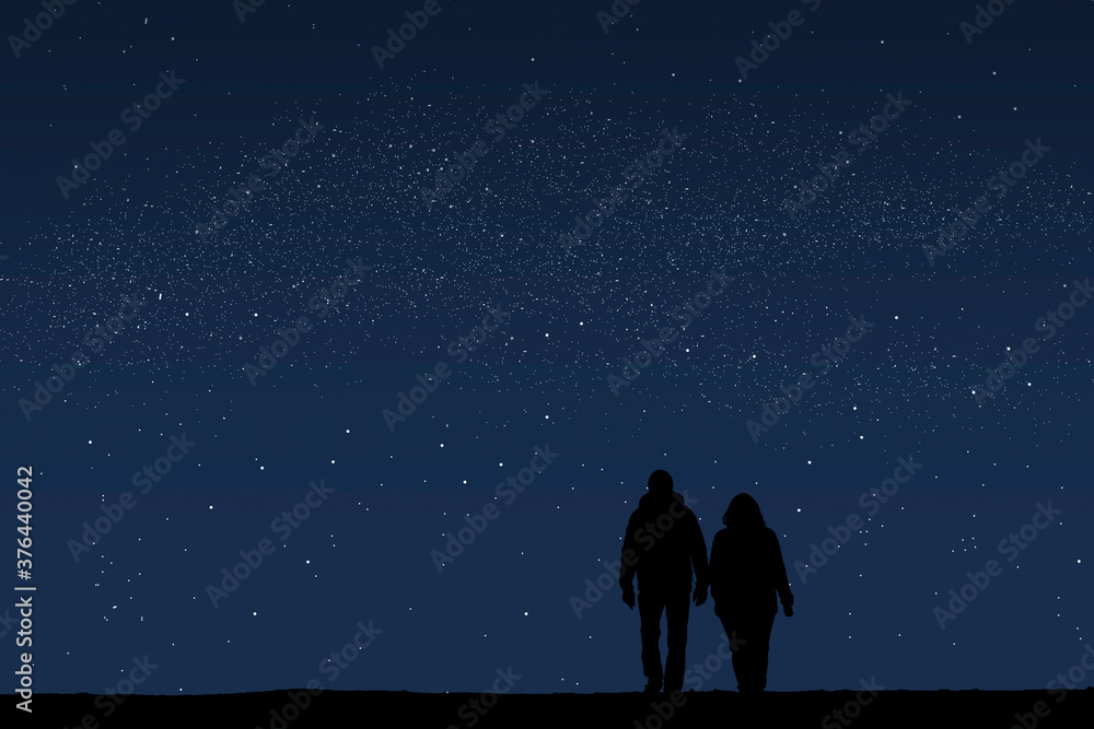 Obraz premium Couple holding hands on starry night