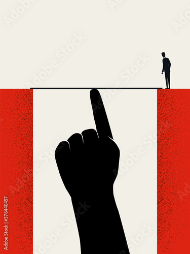 Business support, help, investment vector concept. Giant Hand helping small businessman, minimal design.