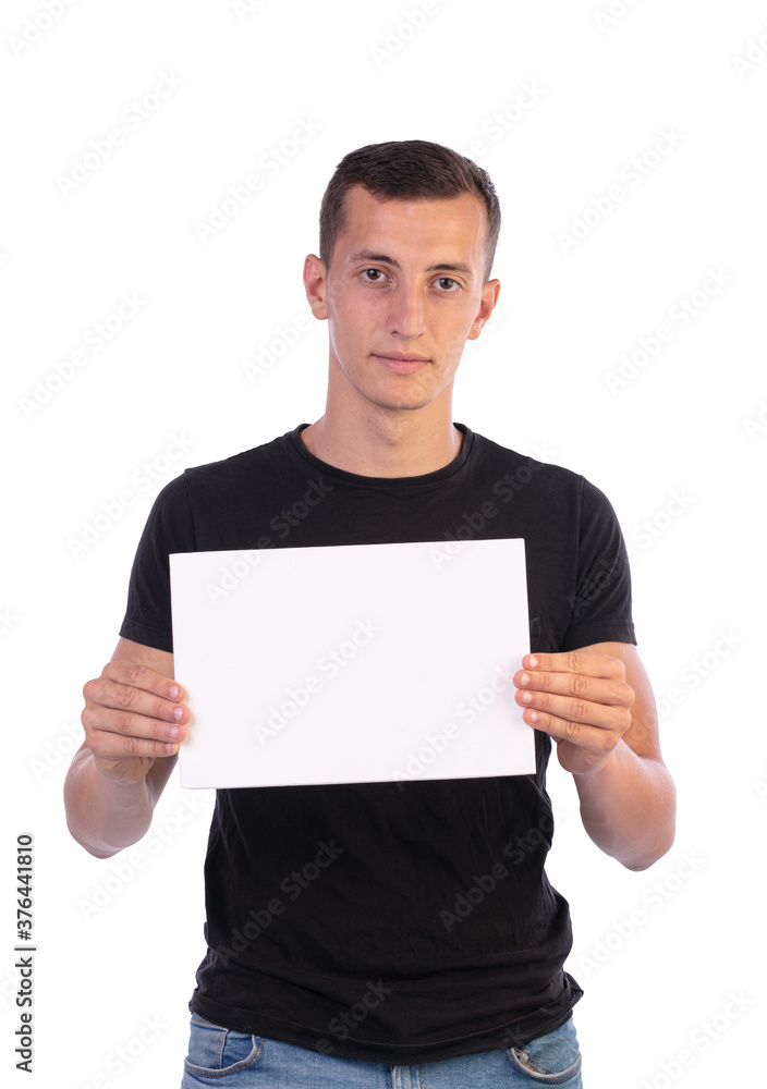 Young man holding a sign to write Young man holding a sign to write