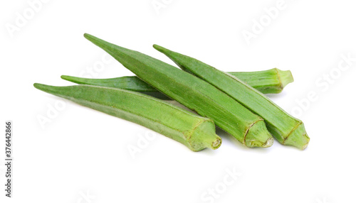 Fresh raw okra isolated on white background, horizontal with copy space