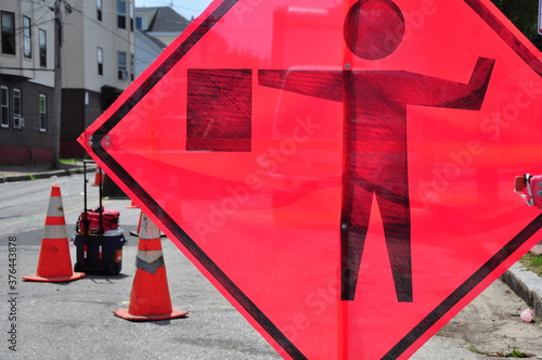 Fotografie Flagman Icon on Road Construction sign