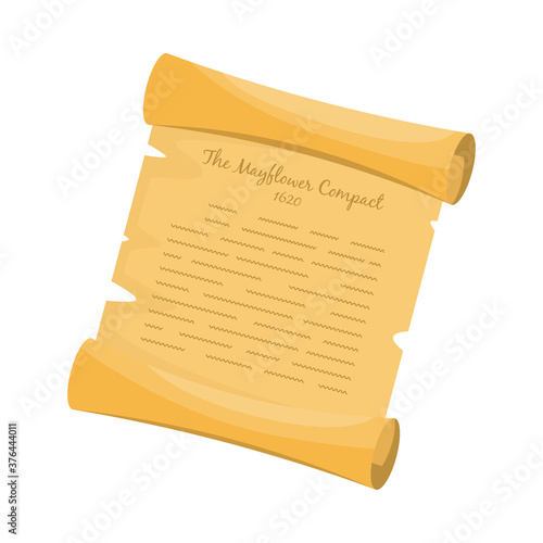 The Mayflower Compact 1620 old pergament. Cartoon vector illustration for Thanksgiving holiday.
