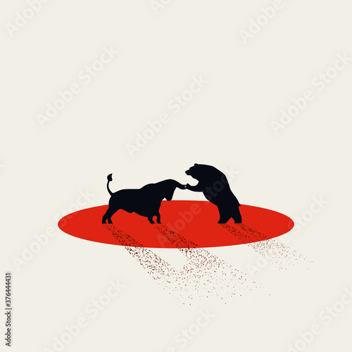 Bull vs bear financial market stock exchange vector concept. Symbol of buying and selling, strategy.