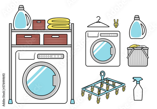 illustration of washing machine and basket