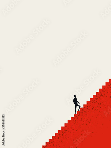 Business career opportunity vector concept. Businessman climbing stairs, career ladder. Motivation, ambition symbol.