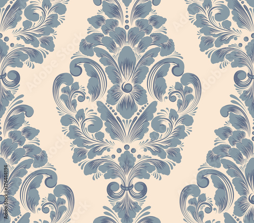 Damask seamless pattern element. Vector classical luxury old fashioned damask ornament, royal victorian seamless texture for wallpapers, textile, wrapping. Vintage exquisite floral baroque template.