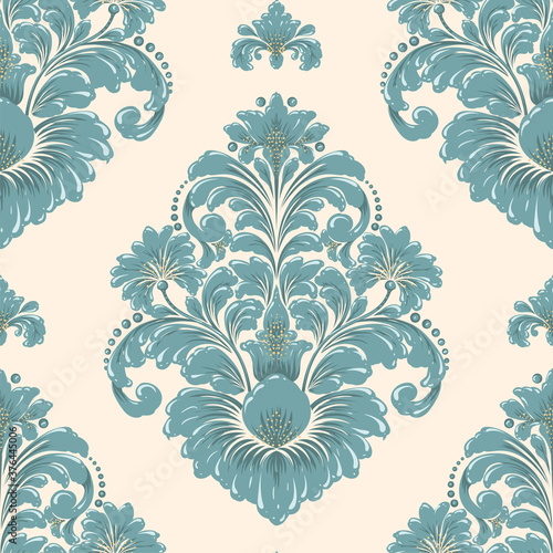 Damask seamless pattern element. Vector classical luxury old fashioned damask ornament, royal victorian seamless texture for wallpapers, textile, wrapping. Vintage exquisite floral baroque template.