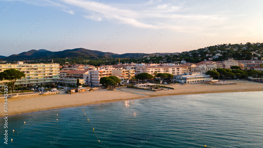 Aerial view of Sainte-Maxime beach in French Riviera (South of France)