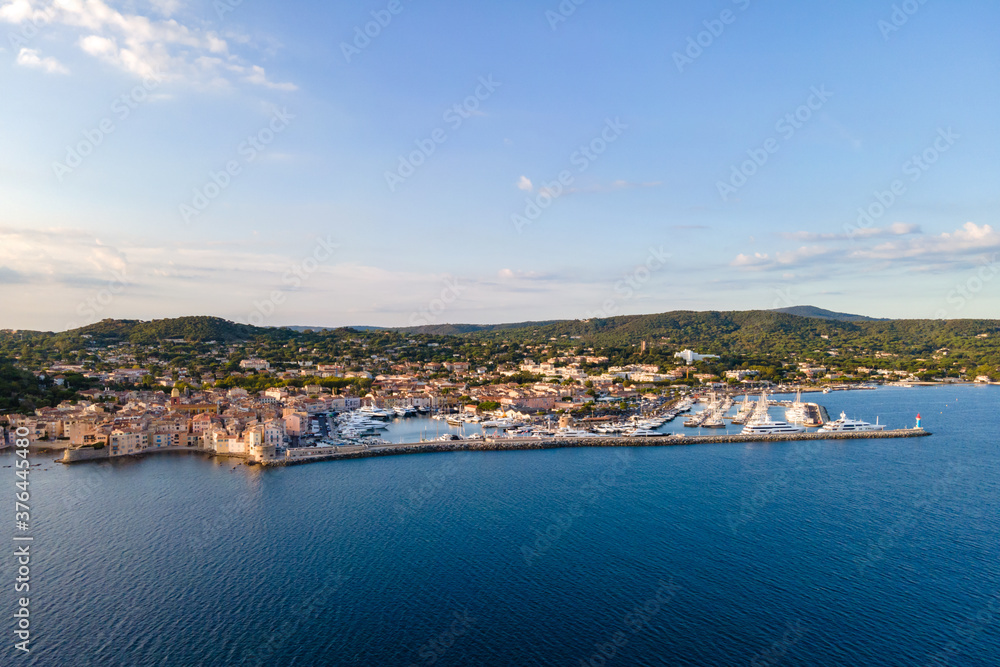 Aerial view of Saint-Tropez harbour in French Riviera (South of France)