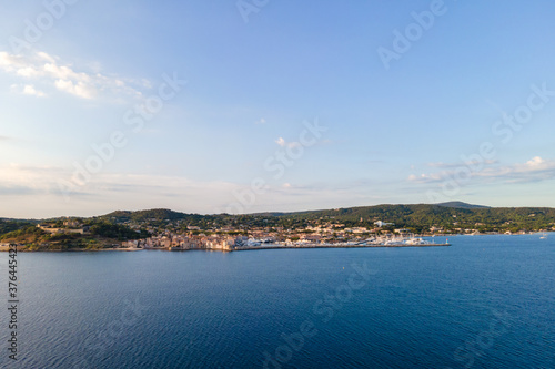 Fototapeta Naklejka Na Ścianę i Meble -  Aerial view of Saint-Tropez harbour in French Riviera (South of France)