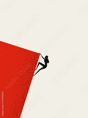 Businesswoman climbing cliff vector concept. Career promotion, progress, opportunity symbol.