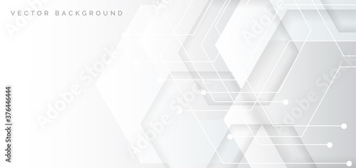 Abstract banner web white and gray geometric hexagon overlapping  technology corporate concept background with space for your text.