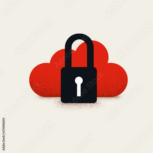 Cloud computing and data protection and security vector concept simple illustration. Internet safety, hacker symbol.