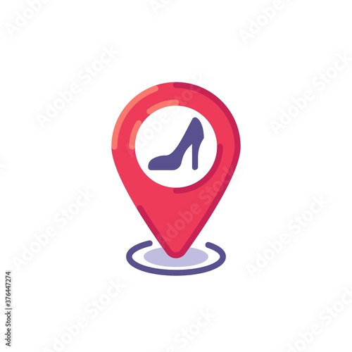 Map pointer with shoe flat icon, vector sign, women shop location pin colorful pictogram isolated on white. Symbol, logo illustration. Flat style design Free Download Map pointer with shoe flat icon, vector sign, women shop location pin colorful pictogram isolated on white. Symbol, logo illustration. Flat style design - GFXLoad