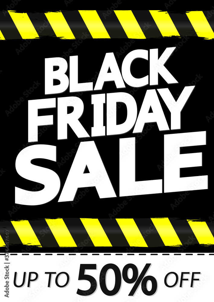 Fototapeta Black Friday Sale up to 50% off, discount poster design template, final season offer, promotion banner, vector illustration