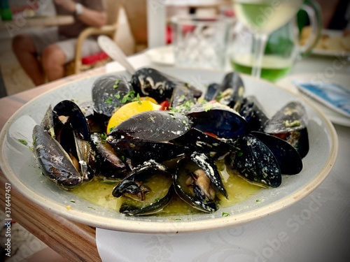 mussels on a white plate
