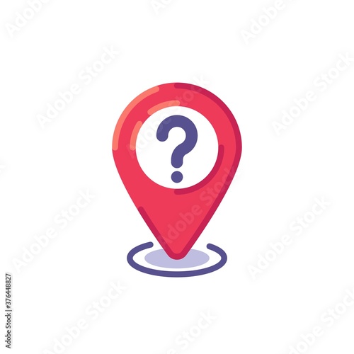 Unknown status navigation pin flat icon, vector sign, map pointer with question mark colorful pictogram isolated on white. Symbol, logo illustration. Flat style design