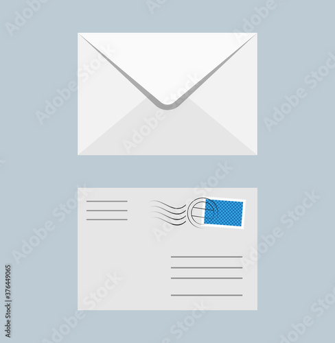 front and backside of envelope with postmarked stamp vector illustration