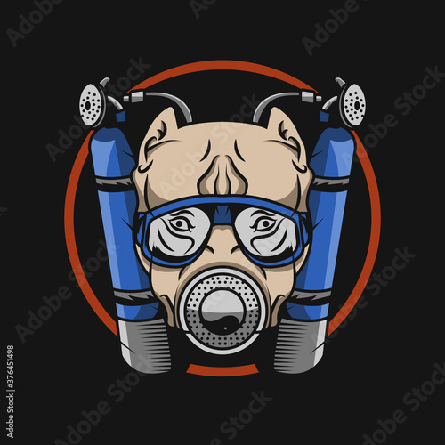 bulldog diving suitable for icon, logo, sticker and print template.