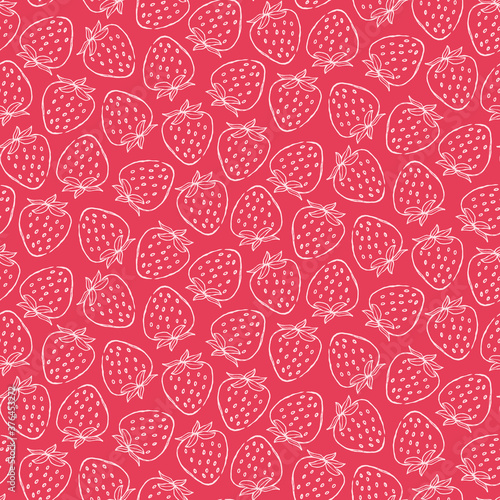 Seamless red fruit outline pattern of abstract strawberries

