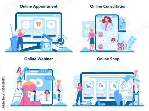 Dentist profession online service or platform set. Dentists