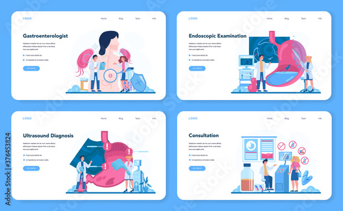 Gastroenterology doctor web banner or landing page set. Idea