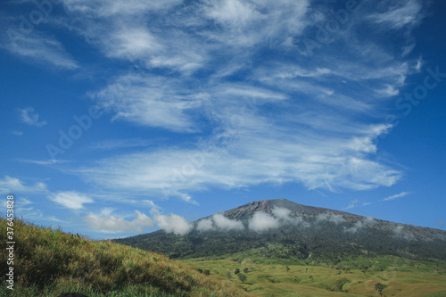 Blue sky white clouds above Mount Rinjani