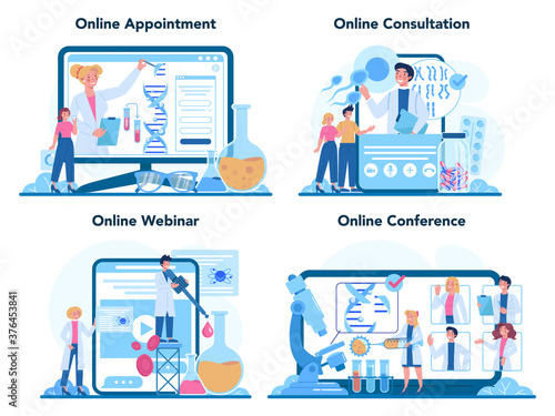 Geneticist online service or platform set. Science technology