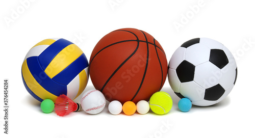 Various sport equipments isolated on white