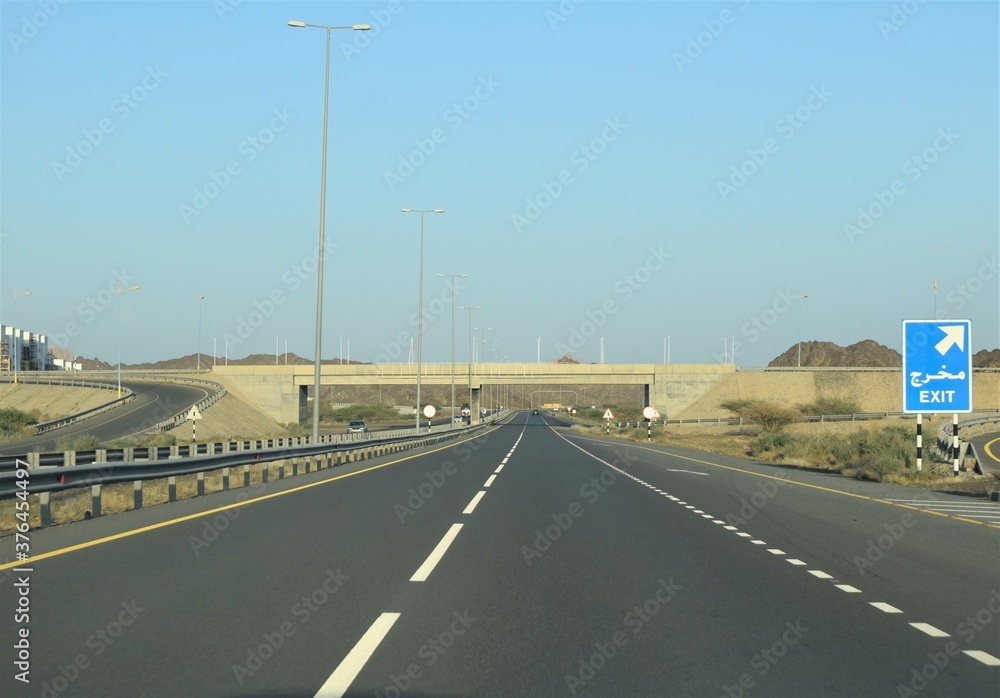 Fototapeta premium Landscape of Muscat to Ibri highway road travel. Muscat, Oman : 07-09-2020