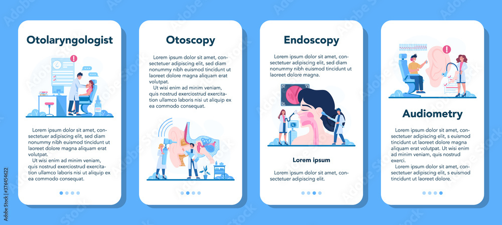Otorhinolaryngologist mobile application banner set. Healthcare concept Otorhinolaryngologist mobile application banner set. Healthcare concept