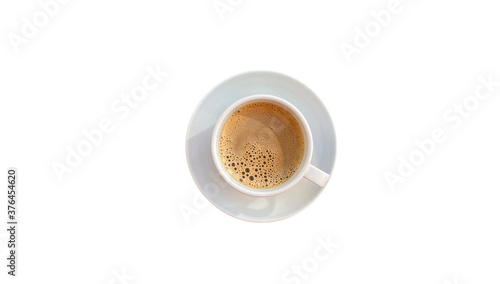 Top view coffee cup on isolated white background