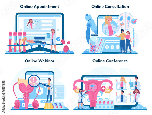 Reproductologist online service or platform set. Human anatomy