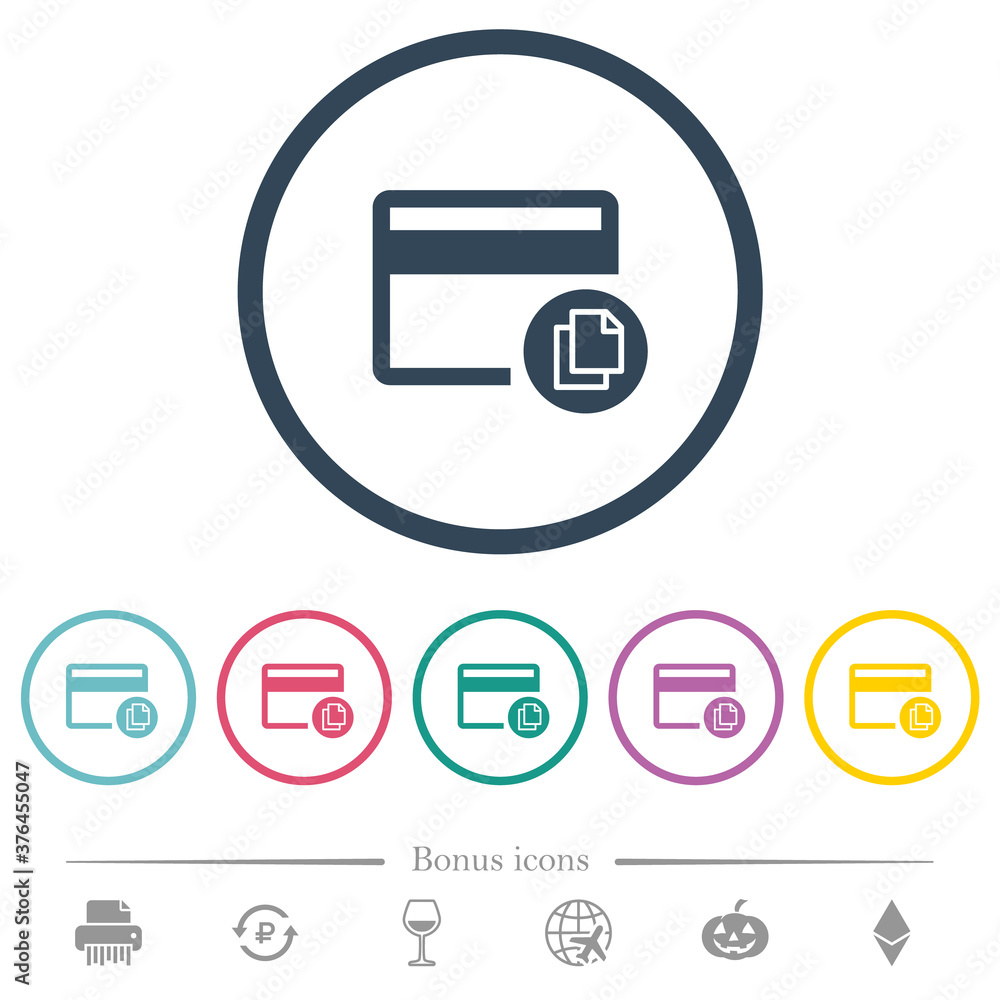 Credit card transaction templates flat color icons in round outlines Credit card transaction templates flat color icons in round outlines