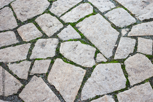 granite pavement with moss in the cracks background